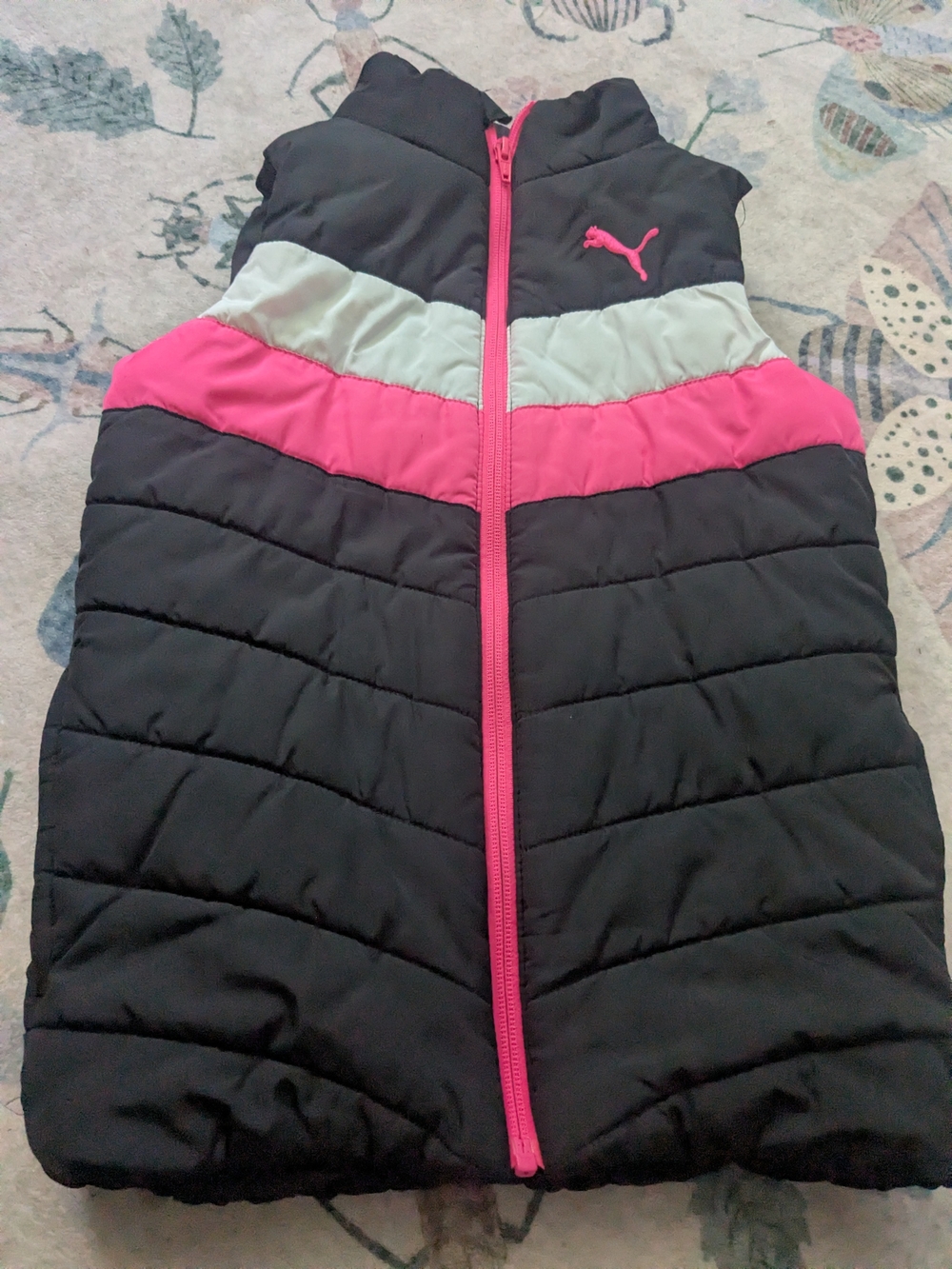 Puma Girls Black Pink and Light Gray Puffer Vest